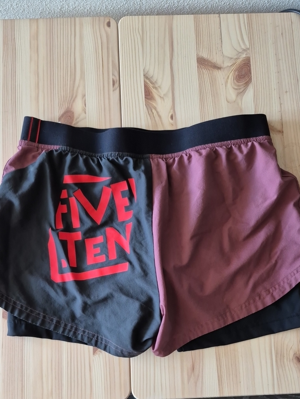 adidas Women’s Two-Tone Black and Burgundy Athletic Shorts with Red Logo